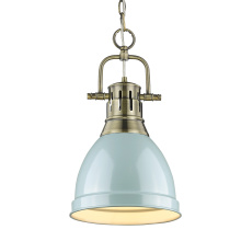 Golden 3602-S AB-SF - Yep by Golden Lighting Duncan 1-light 9in Chain Hung Pendant in Aged Brass and Seafoam shade
